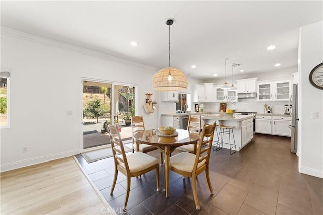 23004 Seattle Ridge Rd, Wildomar, CA 92595 - dining room featuring recessed lighting, ornamental molding, and dark tile patterned flooring