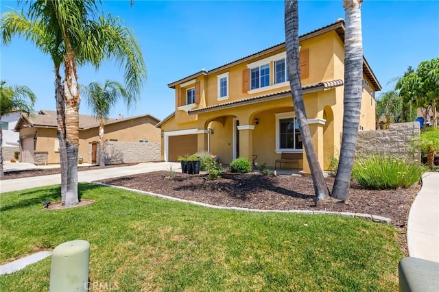 23004 Seattle Ridge Rd, Wildomar, CA 92595 - mediterranean / spanish house with driveway, stucco siding, an attached garage, and a tile roof