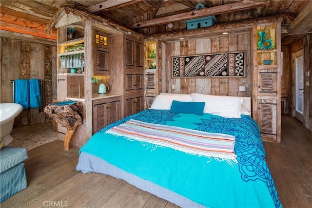 3436 Studio Dr, Cayucos, CA 93430 - bedroom featuring wooden walls, wood finished floors, and wood ceiling