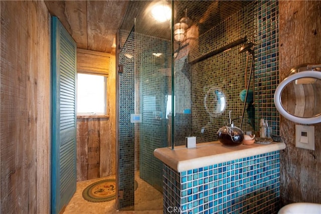 3436 Studio Dr, Cayucos, CA 93430 - full bathroom featuring a stall shower, tile walls, and tile patterned flooring