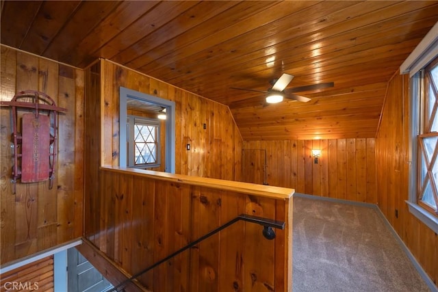 1025 W Big Bear Blvd, Big Bear City, CA 92314 - bonus room with wooden ceiling, a ceiling fan, wood walls, and carpet