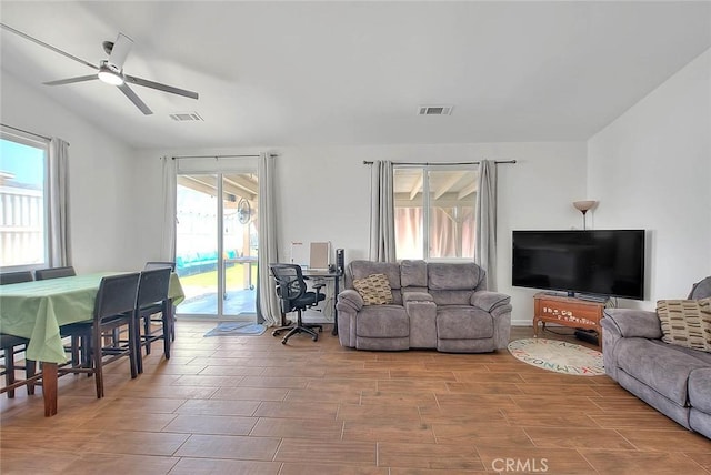 1503 Lynwood Way, Highland, CA 92346 - living room featuring ceiling fan and wood finished floors