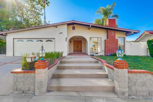 27909 Alaflora Dr, Rancho Palos Verdes, CA 90275 - view of front of property with stucco siding, driveway, a chimney, and an attached garage