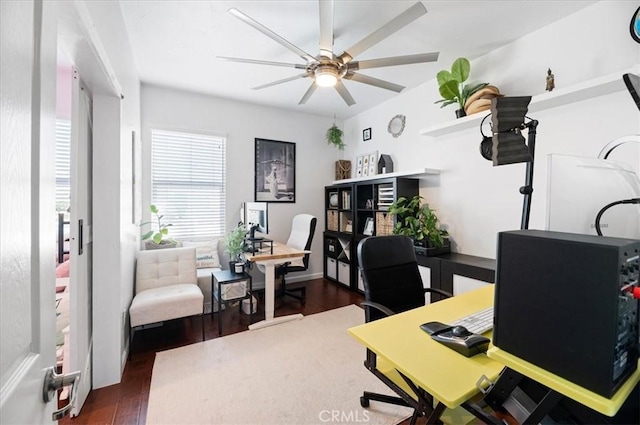 22517 Skipping Stone Dr, Saugus, CA 91350 - office area featuring a ceiling fan and wood finished floors
