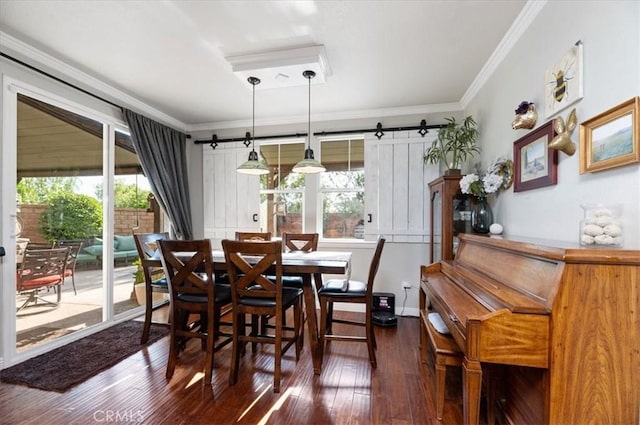 22517 Skipping Stone Dr, Saugus, CA 91350 - dining room featuring dark wood-style flooring and ornamental molding