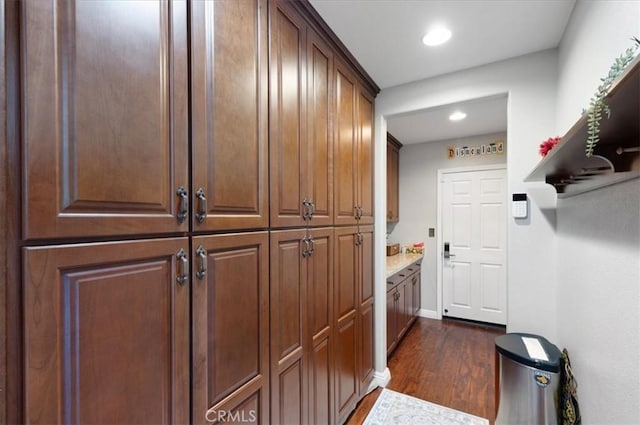 22517 Skipping Stone Dr, Saugus, CA 91350 - hallway with dark wood finished floors and recessed lighting