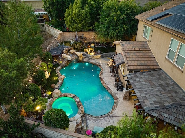 22517 Skipping Stone Dr, Saugus, CA 91350 - view of pool featuring a pool with connected hot tub, a patio area, and a fenced backyard