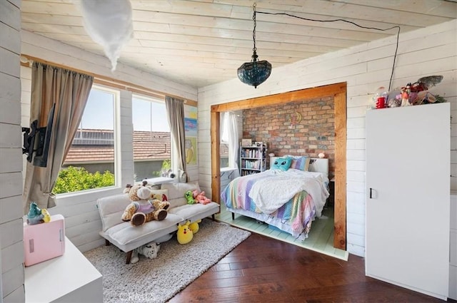 22517 Skipping Stone Dr, Saugus, CA 91350 - bedroom featuring wood-type flooring, wooden walls, and wood ceiling