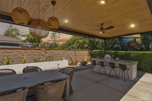 927 E Fairway Dr, Orange, CA 92866 - view of patio / terrace featuring outdoor dining area, area for grilling, and a ceiling fan