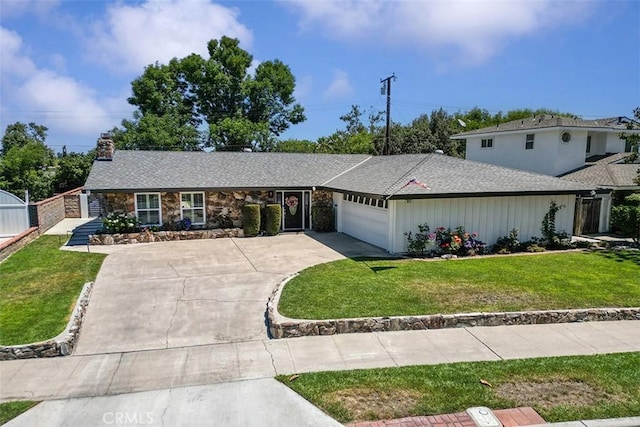 927 E Fairway Dr, Orange, CA 92866 - view of front of home featuring a garage, concrete driveway, a front lawn, and a shingled roof