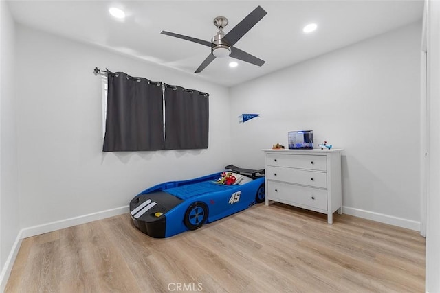 927 E Fairway Dr, Orange, CA 92866 - bedroom featuring recessed lighting, light wood-type flooring, and ceiling fan