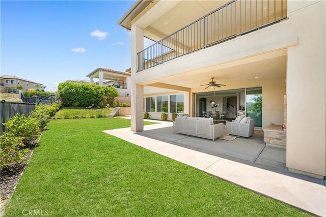 16389 Viewcrest Rd, Chino Hills, CA 91709 - view of yard featuring a balcony, ceiling fan, a patio, and an outdoor hangout area