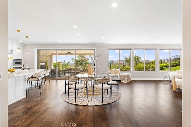 16389 Viewcrest Rd, Chino Hills, CA 91709 - dining room with dark wood-style floors, recessed lighting, and a ceiling fan