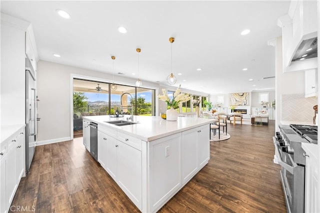16389 Viewcrest Rd, Chino Hills, CA 91709 - kitchen featuring stainless steel appliances, recessed lighting, healthy amount of natural light, white cabinets, and light countertops