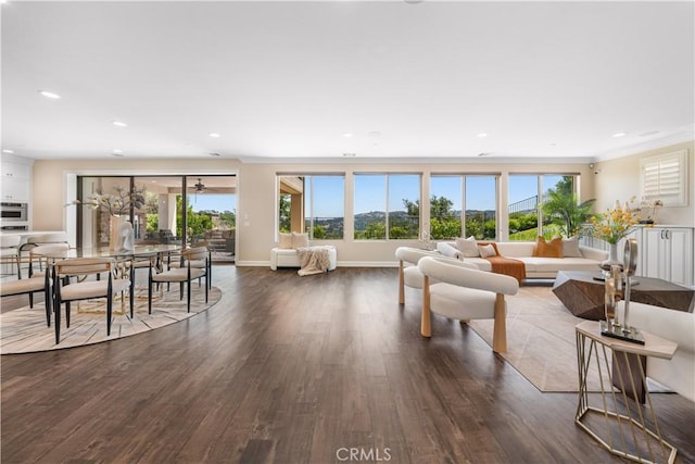16389 Viewcrest Rd, Chino Hills, CA 91709 - living room featuring plenty of natural light, dark wood-style floors, and recessed lighting