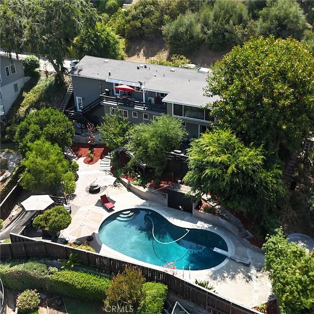 6769 Hillside Ln, Whittier, CA 90602 - view from above of property featuring a pool