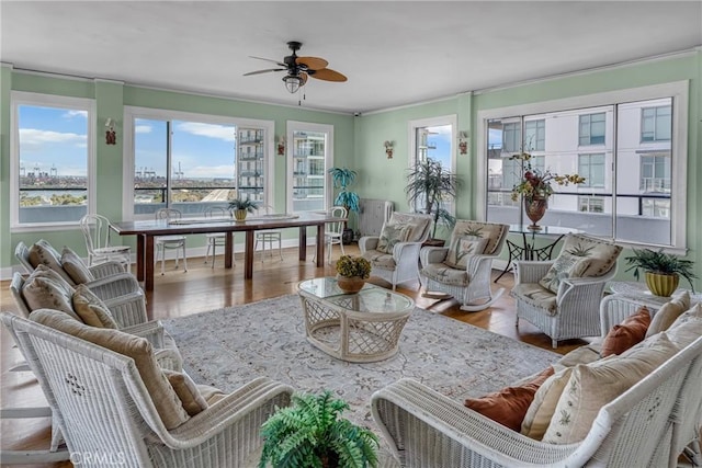 360 W Ocean Blvd Unit 402, Long Beach, CA 90802 - living room with a ceiling fan and wood finished floors