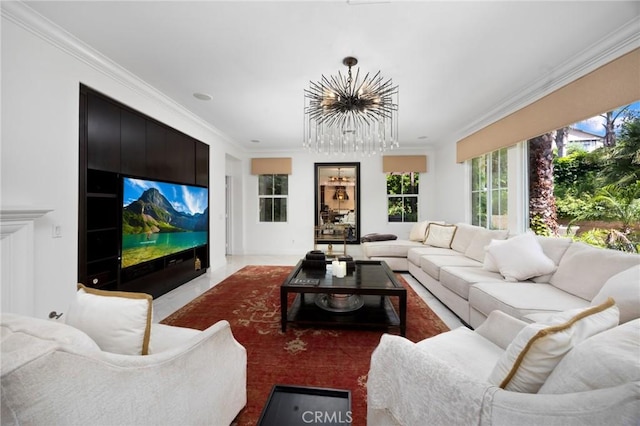 5231 Flora Ct, Rancho Cucamonga, CA 91739 - living room with a chandelier and crown molding