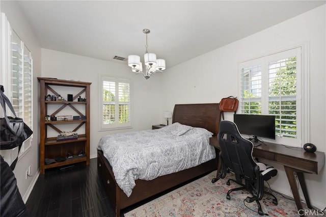 5231 Flora Ct, Rancho Cucamonga, CA 91739 - bedroom with a chandelier, wood finished floors, and a desk