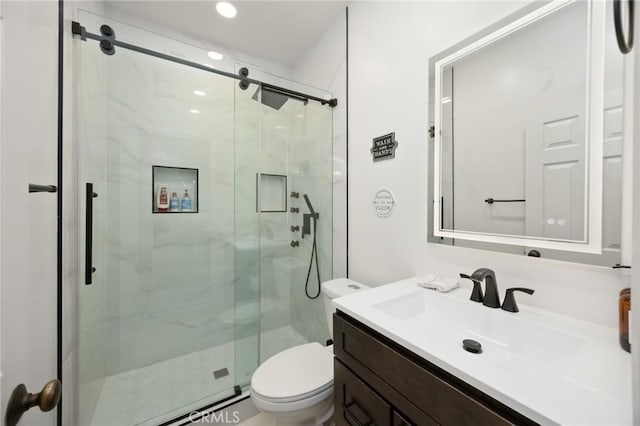5231 Flora Ct, Rancho Cucamonga, CA 91739 - bathroom featuring a marble finish shower and vanity