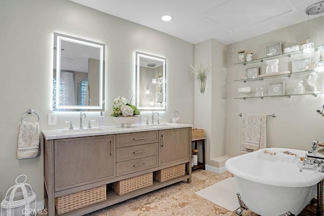 24630 Kittridge St, West Hills, CA 91307 - full bathroom featuring double vanity and a freestanding bath