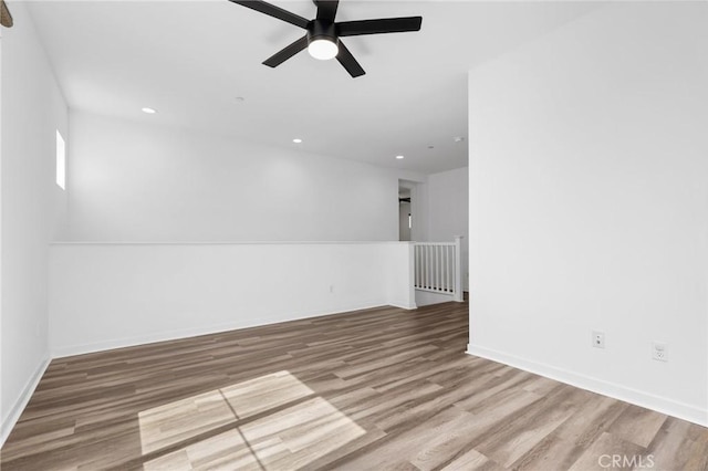 403 Aura Dr, Costa Mesa, CA 92626 - empty room featuring a ceiling fan, wood finished floors, and recessed lighting