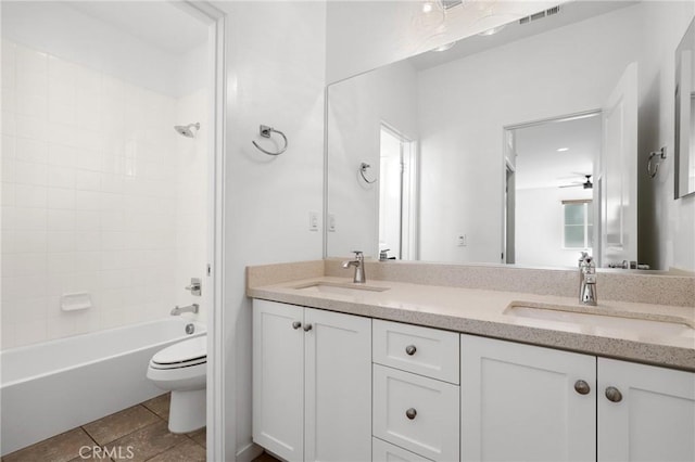 403 Aura Dr, Costa Mesa, CA 92626 - full bath featuring double vanity, bathtub / shower combination, and tile patterned flooring