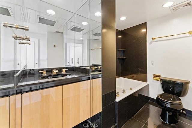 10501 Wilshire Blvd Unit 1103, Los Angeles, CA 90024 - full bathroom with a tub to relax in, vanity, a shower, and recessed lighting