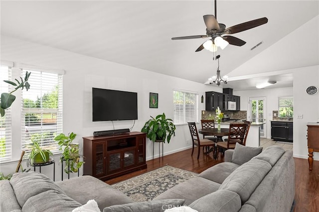 1 Alden Ct, Chico, CA 95973 - living area with ceiling fan, wood finished floors, and high vaulted ceiling