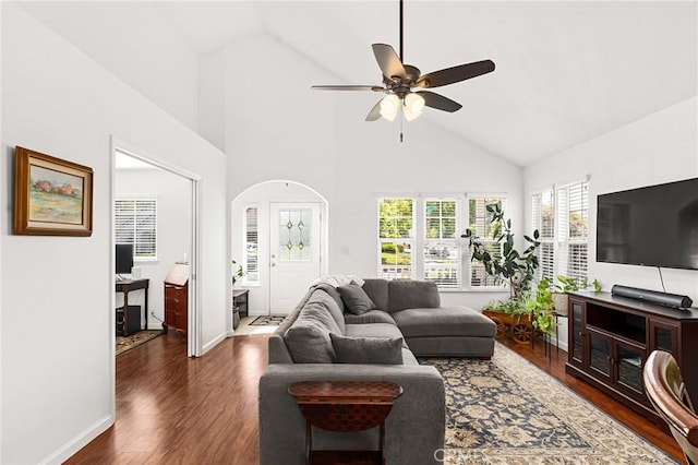 1 Alden Ct, Chico, CA 95973 - living area with wood finished floors, ceiling fan, and high vaulted ceiling