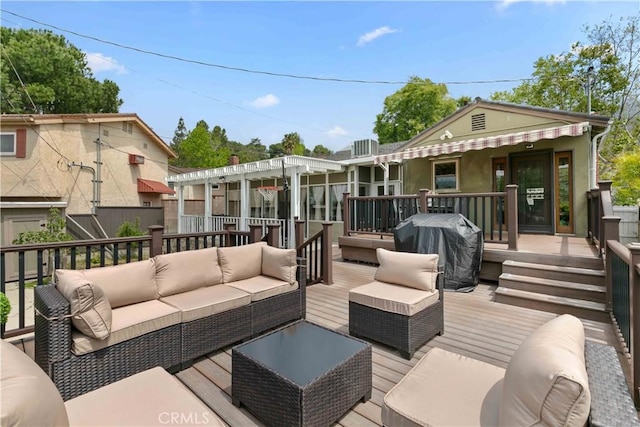 3348 Burritt Way, La Crescenta, CA 91214 - wooden deck featuring an outdoor hangout area and a grill