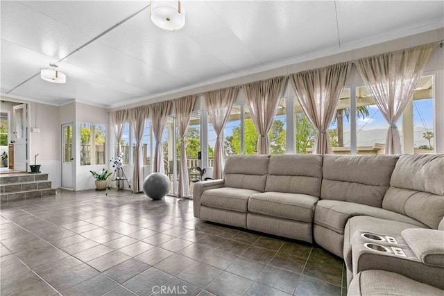 3348 Burritt Way, La Crescenta, CA 91214 - tiled living room featuring ornamental molding