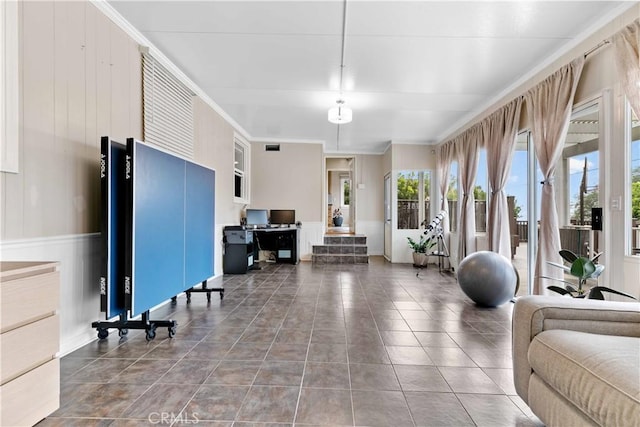 3348 Burritt Way, La Crescenta, CA 91214 - workout area with ornamental molding and tile patterned floors