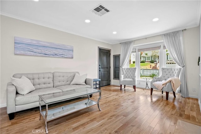3348 Burritt Way, La Crescenta, CA 91214 - living area with crown molding, recessed lighting, and light wood-style floors