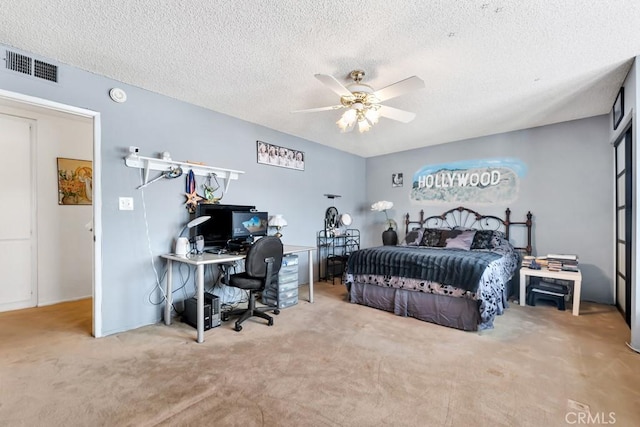 7826 Winnetka Ave, Winnetka, CA 91306 - carpeted bedroom featuring a desk, a textured ceiling, and a ceiling fan