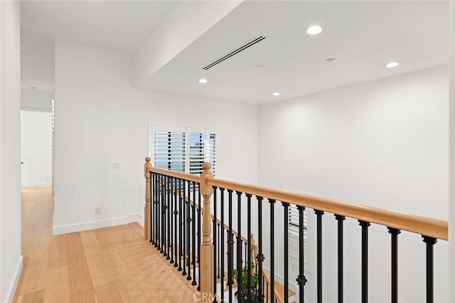10413 Saint Anna Pl, Fountain Valley, CA 92708 - hall featuring an upstairs landing, light wood-style floors, and recessed lighting