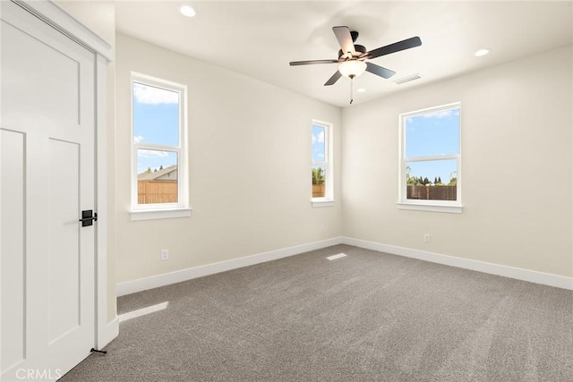 5035 San Juanico Dr, Chico, CA 95973 - empty room with carpet floors, healthy amount of natural light, recessed lighting, and ceiling fan