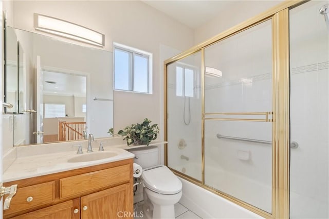 5939 N Vista St, San Gabriel, CA 91775 - full bathroom with shower / bath combination with glass door, vanity, and tile patterned flooring