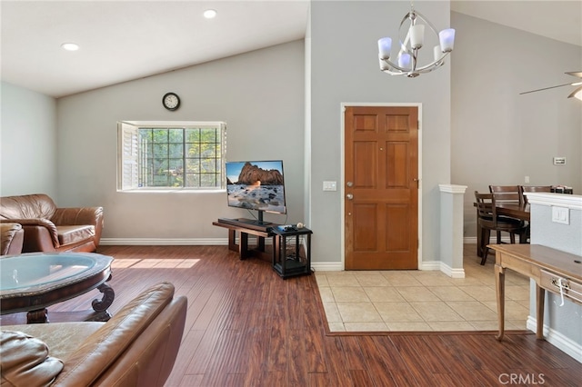 2837 Don Goodwin Dr, Riverside, CA 92507 - foyer entrance featuring a chandelier, wood finished floors, recessed lighting, and high vaulted ceiling