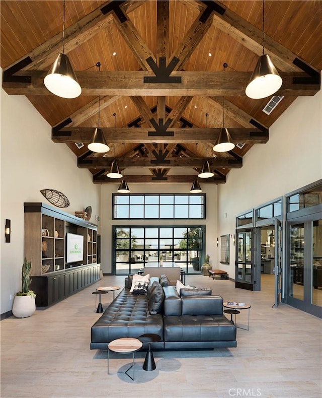 253 Peters Ln S, Madera, CA 93636 - building lobby with high vaulted ceiling and a wooden ceiling with exposed beams