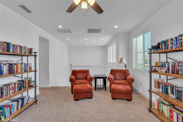 253 Peters Ln S, Madera, CA 93636 - living area featuring carpet flooring, a ceiling fan, and recessed lighting
