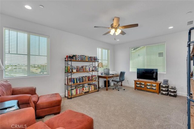 253 Peters Ln S, Madera, CA 93636 - carpeted office space featuring ceiling fan and recessed lighting