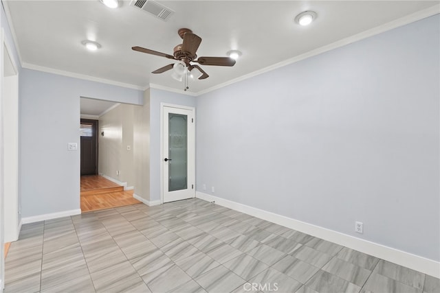 11142 Bertha Pl, Cerritos, CA 90703 - spare room with ceiling fan, light tile patterned floors, and ornamental molding