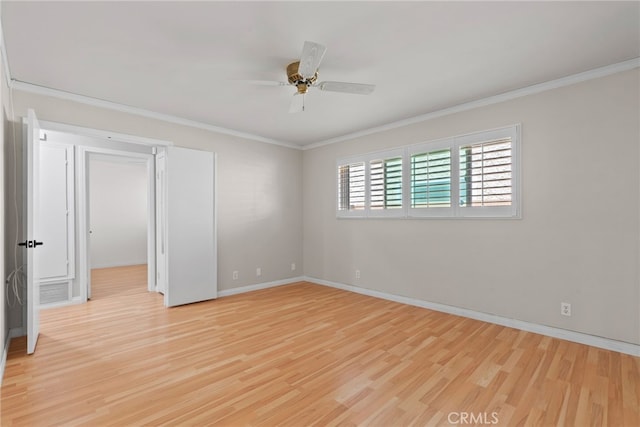 11142 Bertha Pl, Cerritos, CA 90703 - spare room featuring light wood-type flooring, ornamental molding, and a ceiling fan