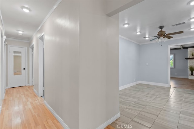 11142 Bertha Pl, Cerritos, CA 90703 - corridor featuring ornamental molding and light wood-type flooring