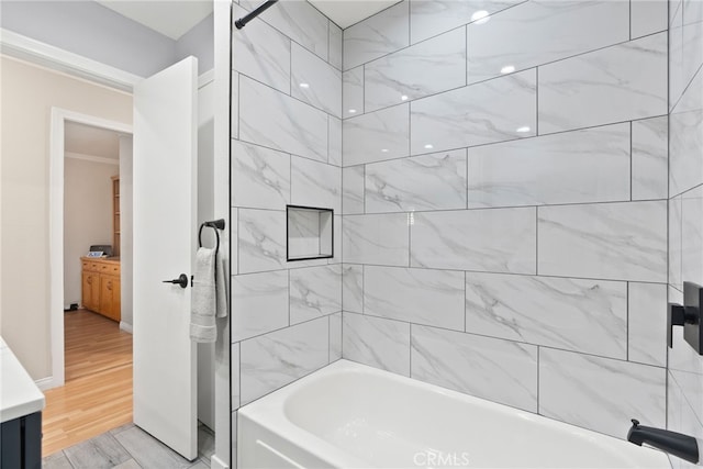 11142 Bertha Pl, Cerritos, CA 90703 - bathroom featuring bathtub / shower combination, vanity, and wood finished floors