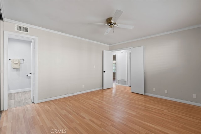 11142 Bertha Pl, Cerritos, CA 90703 - spare room with light wood-style flooring, ceiling fan, and crown molding