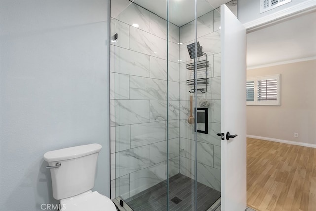 11142 Bertha Pl, Cerritos, CA 90703 - full bathroom with a shower stall, wood finished floors, and crown molding