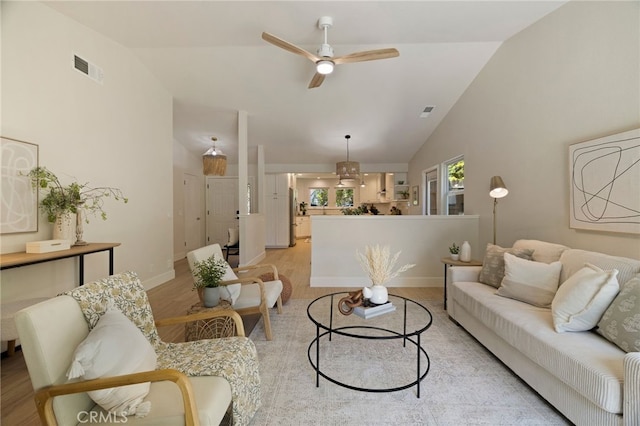 812 Collindale Ct, Chico, CA 95926 - living area featuring light wood-style floors, a ceiling fan, and high vaulted ceiling