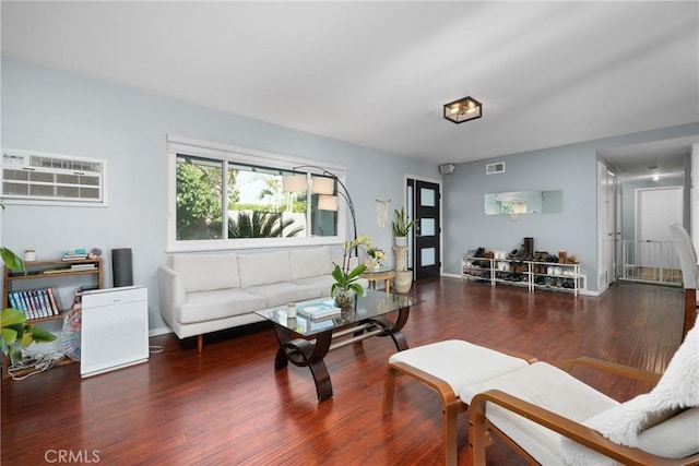 660 N Highland St, Orange, CA 92867 - living room featuring a wall mounted air conditioner and wood finished floors